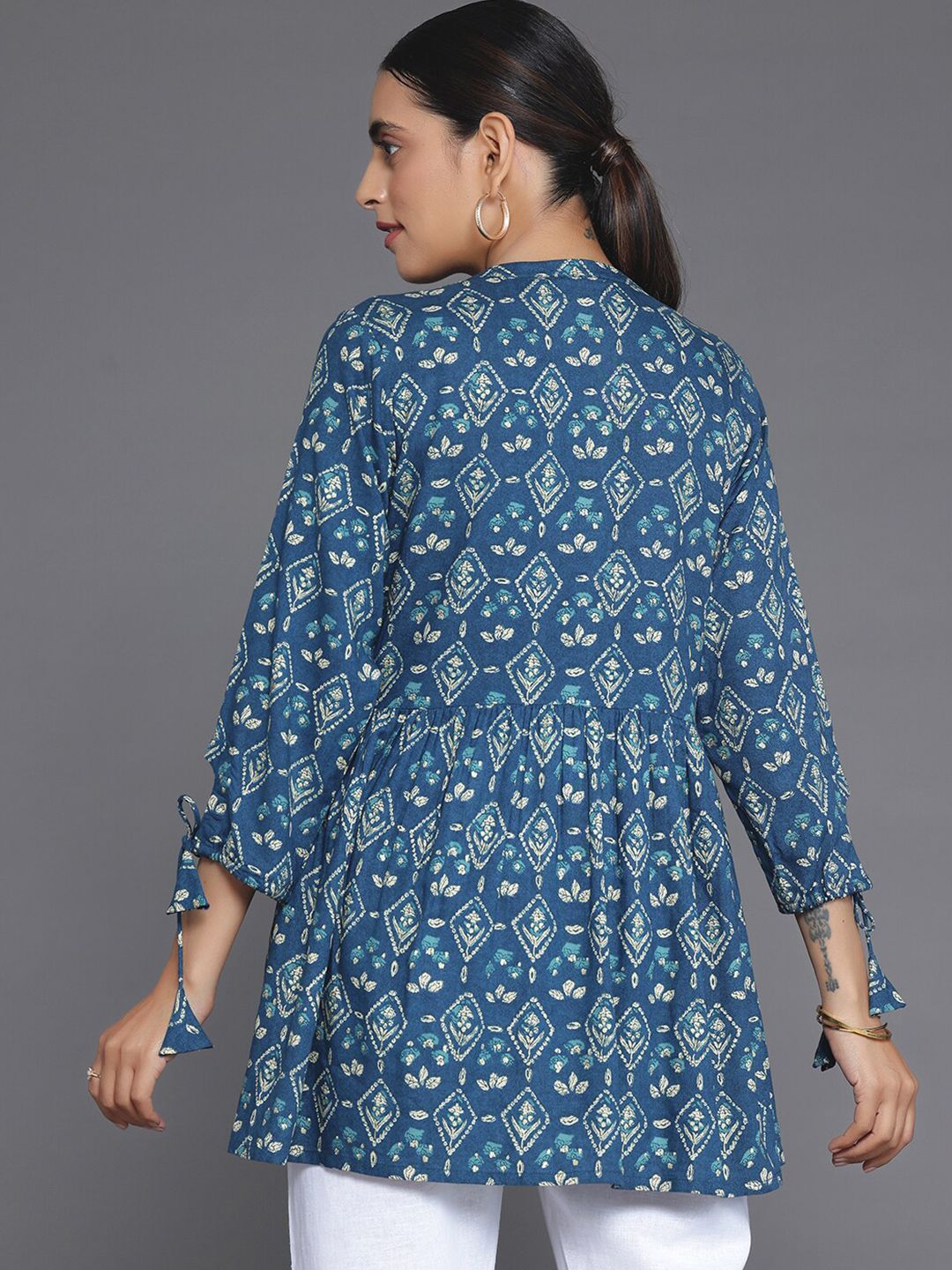 Libas Ethnic Motifs Printed Mandarin Collar Tie Up A-Line Kurti