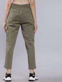 Tokyo Talkies Women Olive Green Slim Fit Solid Cargos