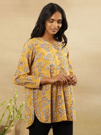 Folk Song  Mandarin Collar Printed Long Sleeves Cotton Top
