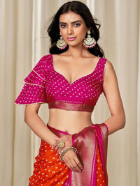 Kalini Women Dola Silk Bandhani Print Zari border Saree