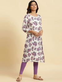 W Floral Printed Keyhole Neck Flared Sleeves Sequinned Straight Kurta