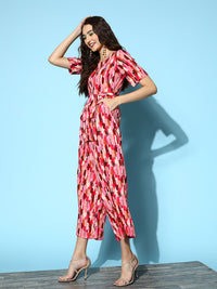 Berrylush Women Pink Printed Belted Detail Jumpsuit