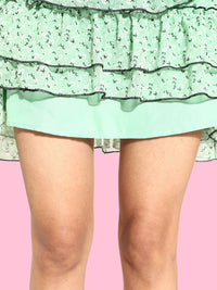Antheaa Sea Green Floral Chiffon Mini Dress