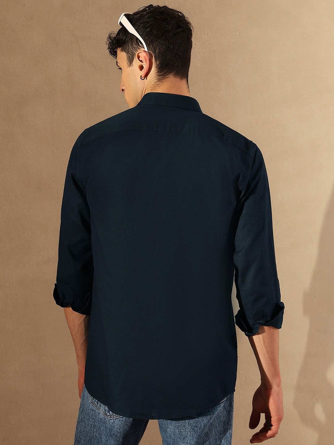 DENNISON Smart Spread Collar Cotton Linen Double Pocket Casual Shirt