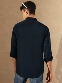 DENNISON Smart Spread Collar Cotton Linen Double Pocket Casual Shirt