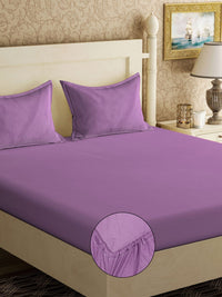 Myntra Elegant Homes Purple Solid 300 TC Fitted King Fine Bedsheet with 2 Pillow Covers