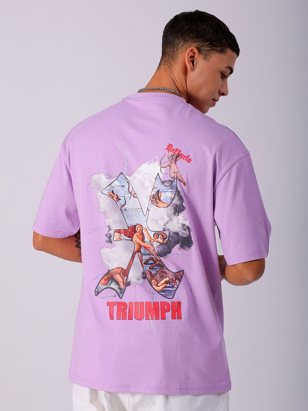 The Indian Garage Co Men Back Printed Boxy Oversized Round Neck Pure Cotton T-shirt