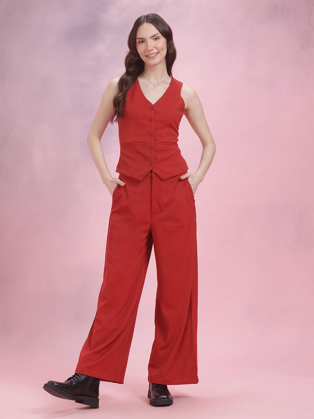 DressBerry Single-Breasted Waistcoat with Wide-Leg Trousers