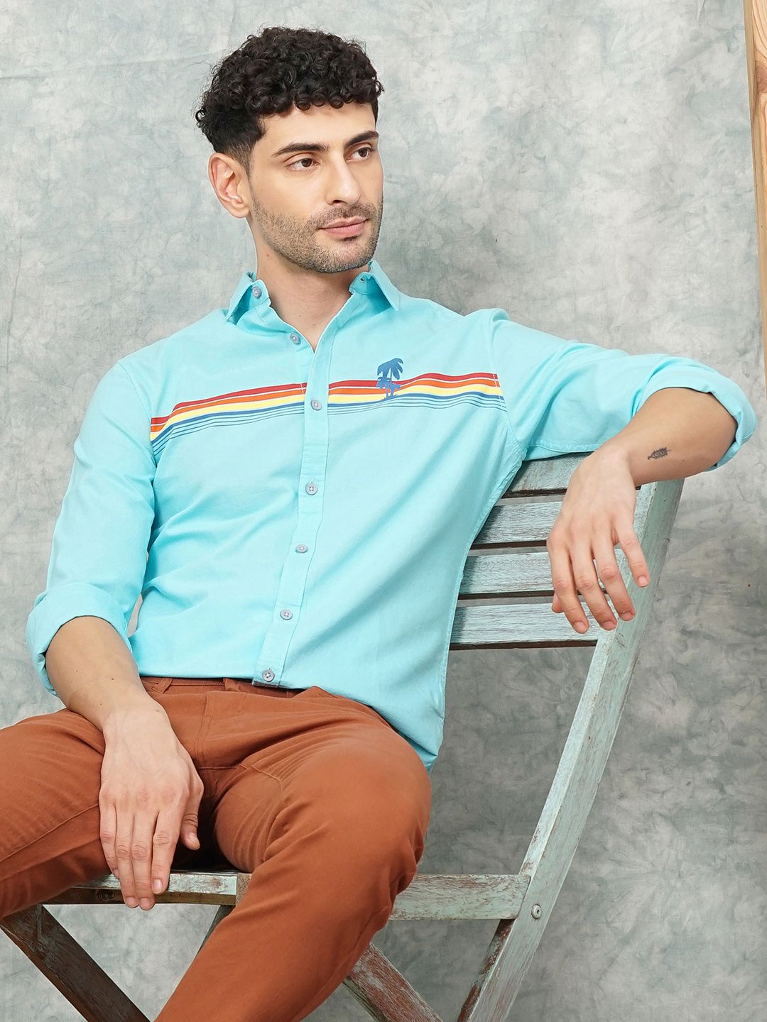 The Indian Garage Co Pure Cotton Striped Tropical Casual Shirt