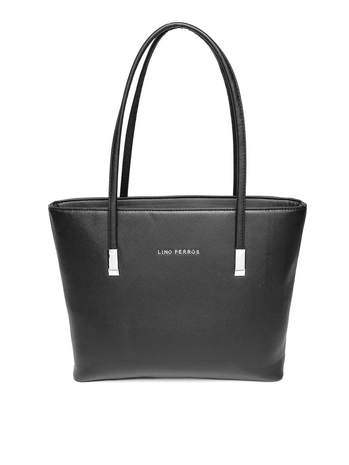 Lino Perros Black Solid Faux Leather Laptop Bag