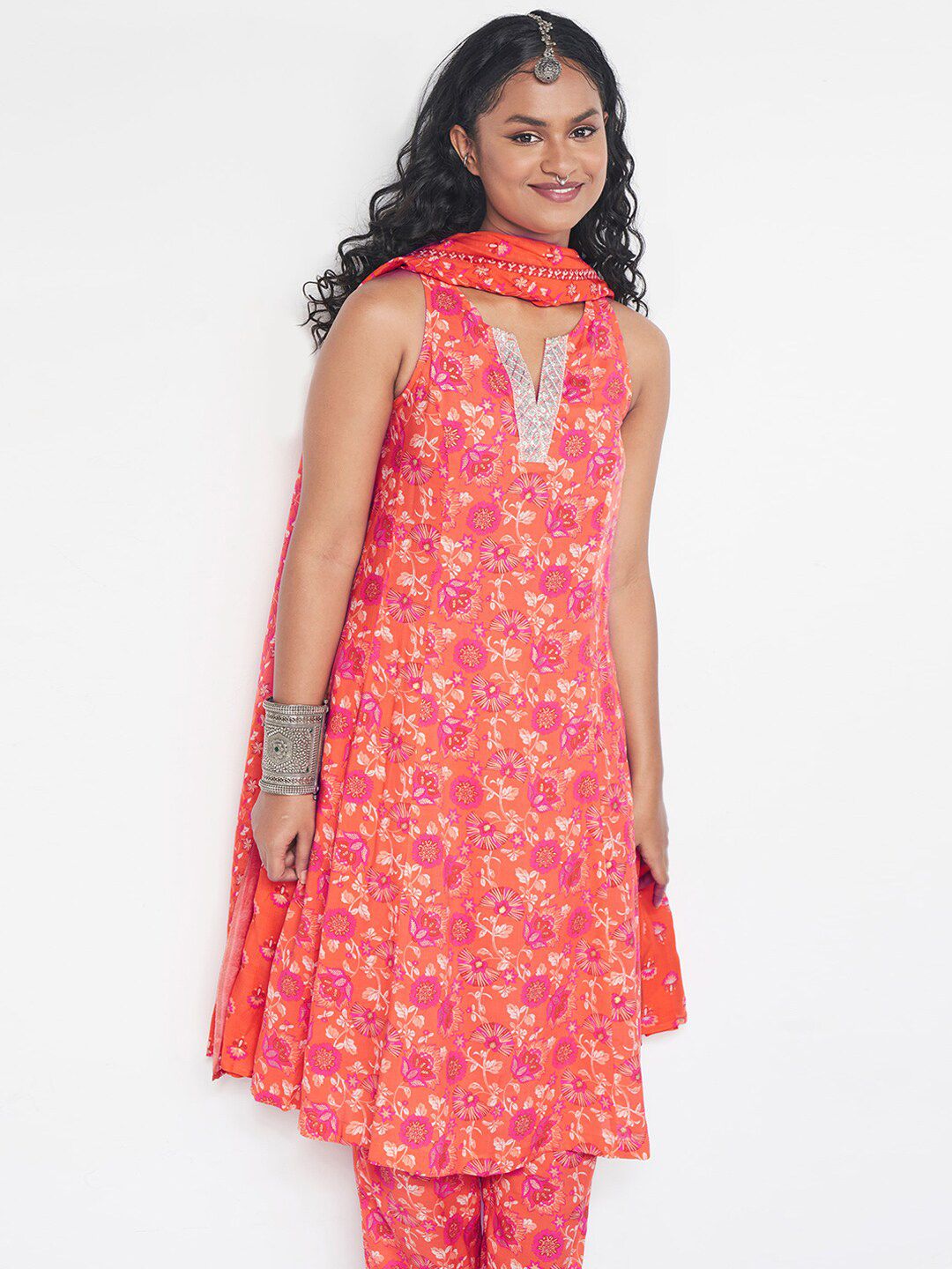 Global Desi Floral Printed Kurta with Trousers & With Dupatta
