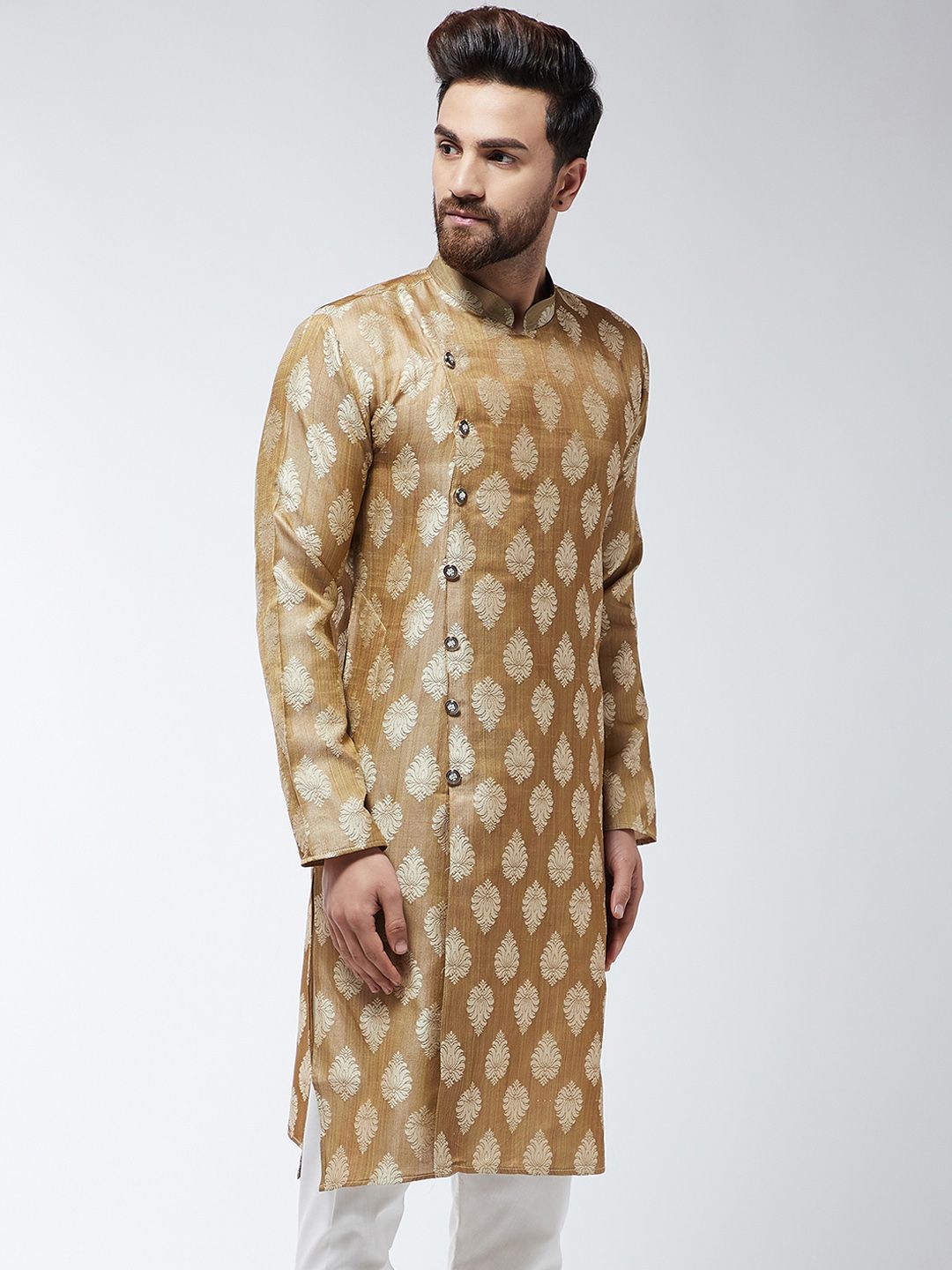 SOJANYA Men Brown Embroidered Straight Kurta