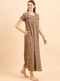 Sweet Dreams Brown Pure Cotton Printed Maxi Nightdress