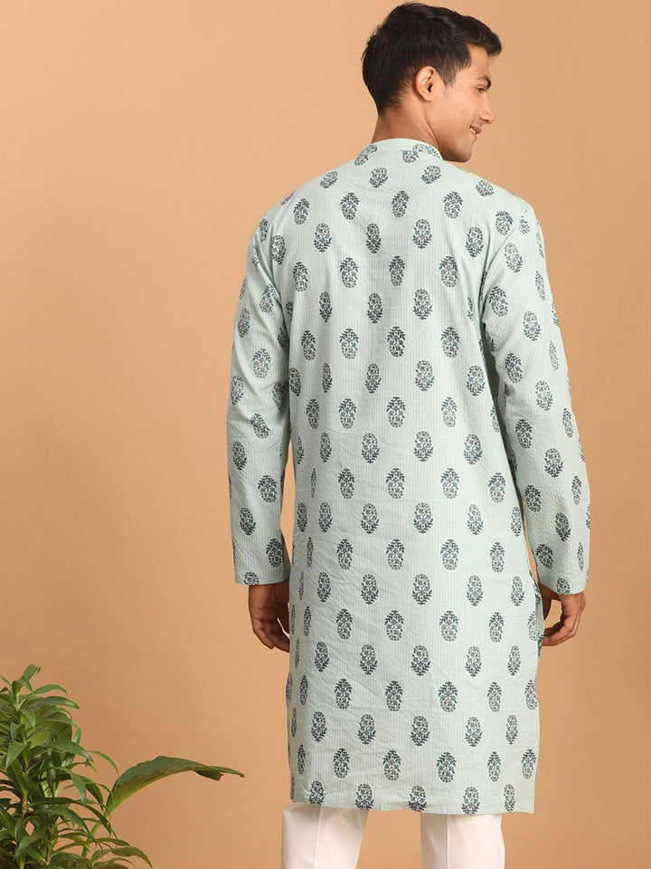 VASTRAMAY Men Ethnic Motifs Band Collar Thread Work Kurta