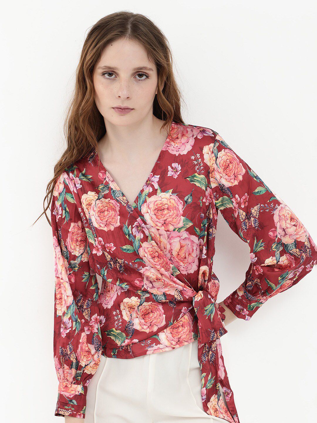 RAREISM Lonna Floral Print V-Neck Wrap Top