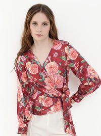 RAREISM Lonna Floral Print V-Neck Wrap Top