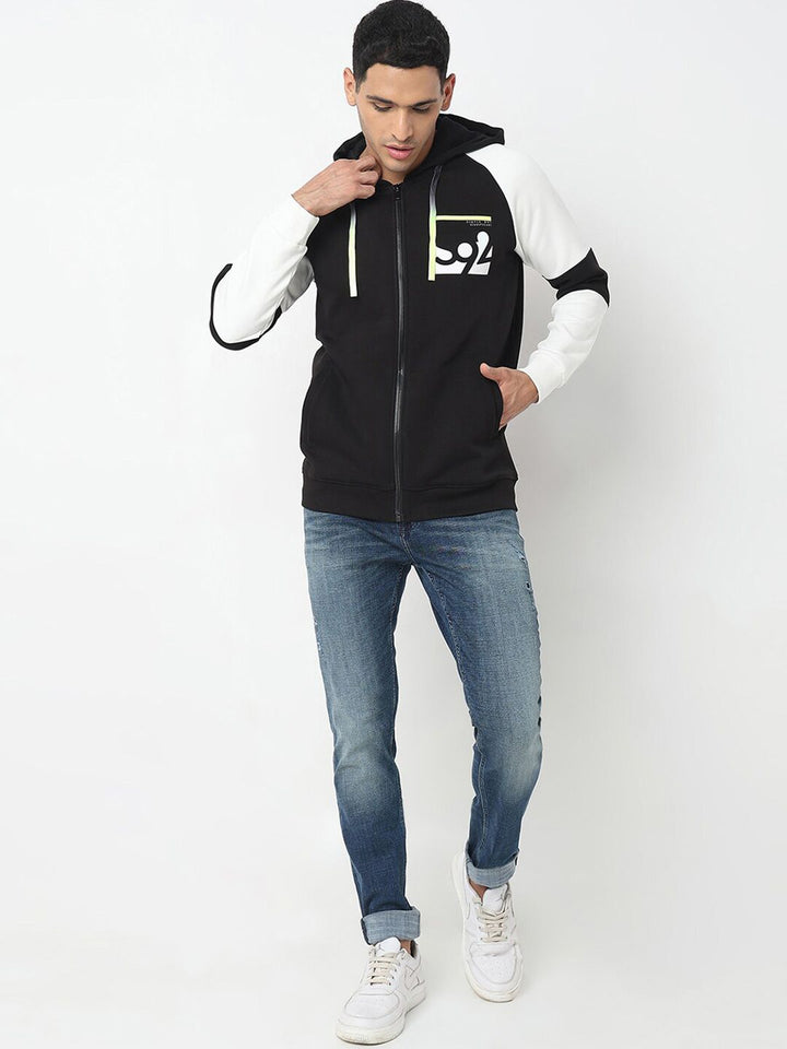 SPYKAR Colourblocked Hooded Front-Open Sweatshirt