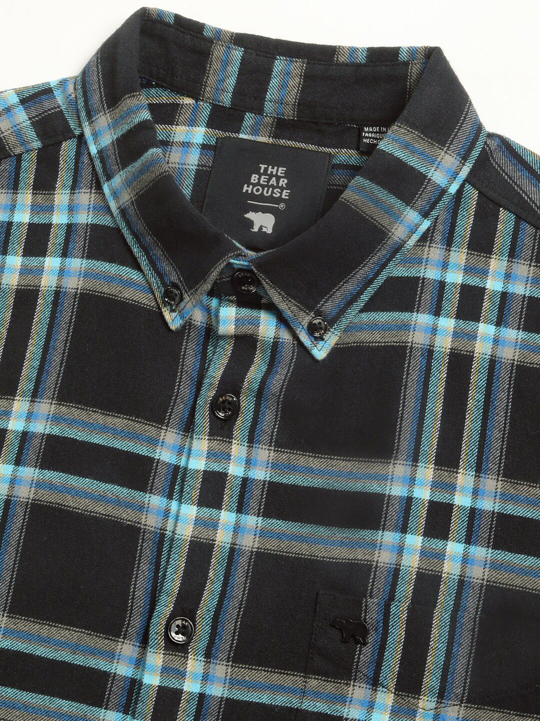 THE BEAR HOUSE Button-Down Collar Tartan Checks Long Sleeves Slim Fit Cotton Casual Shirt