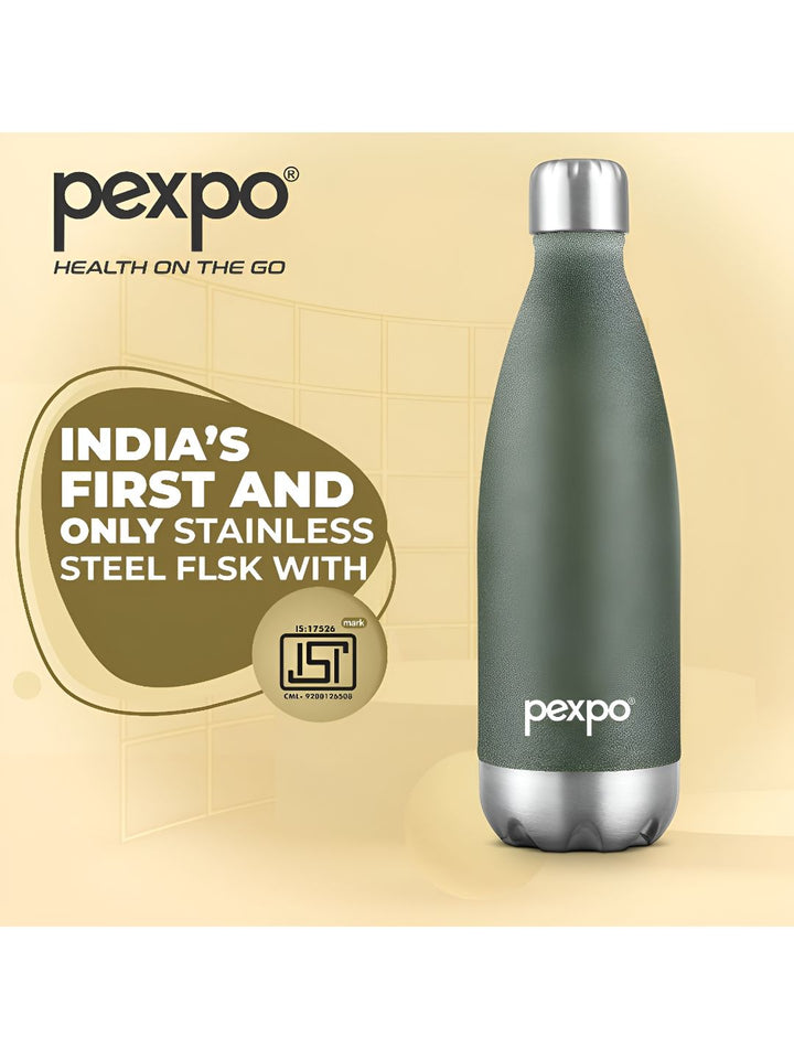 Pexpo ELECTRO ISI Certified Thermosteel 24 Hrs Hot & Cold Green Water Bottle- 500ml