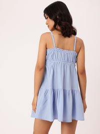 DressBerry Seersucker Shoulder Straps Tiered A-Line Mini Dress