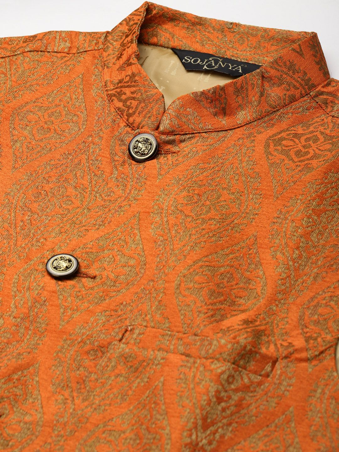 SOJANYA Men Grey Melange Solid Kurta Set With Printed Jacket