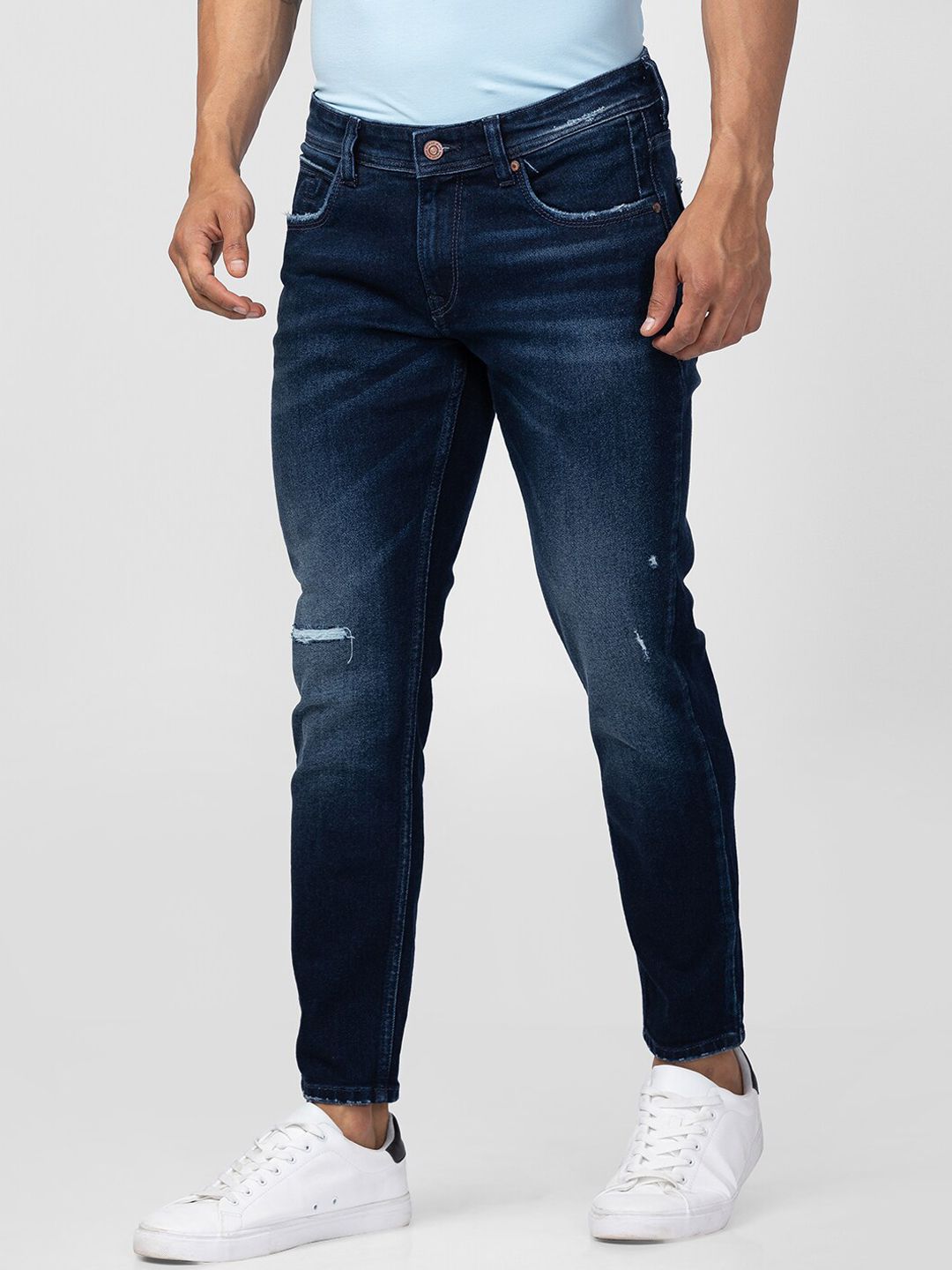 SPYKAR Men Tapered Fit Mildly Distressed Light Fade Stretchable Cotton Jeans