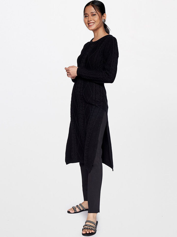 Global Desi Women Black Knitted Kurta