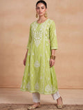 Rumah Wanita Chikankari Motif Etnik Bersulam Kurta Chikankari