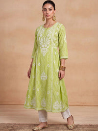 Rumah Wanita Chikankari Motif Etnik Bersulam Kurta Chikankari