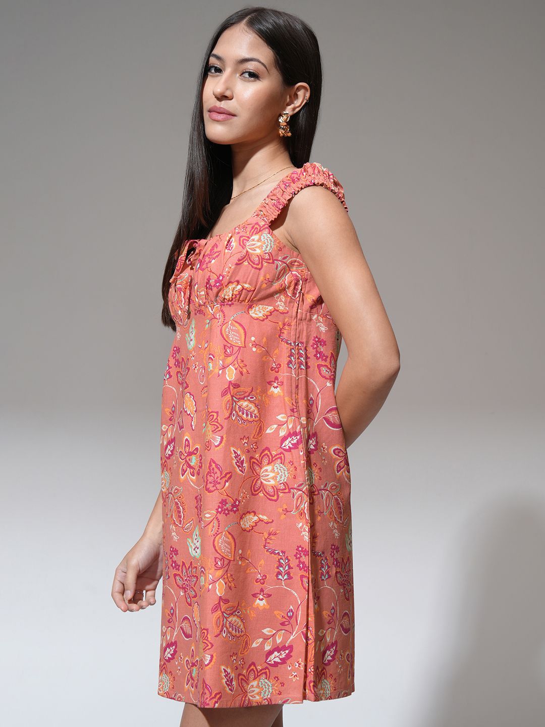 Tokyo Talkies Women Floral Print Ruffled Sheath Mini Dress
