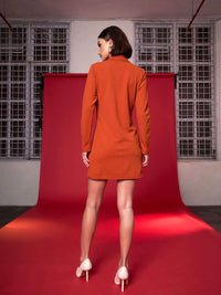 SASSAFRAS Front Zipper Ruched Midi Sheath Dress
