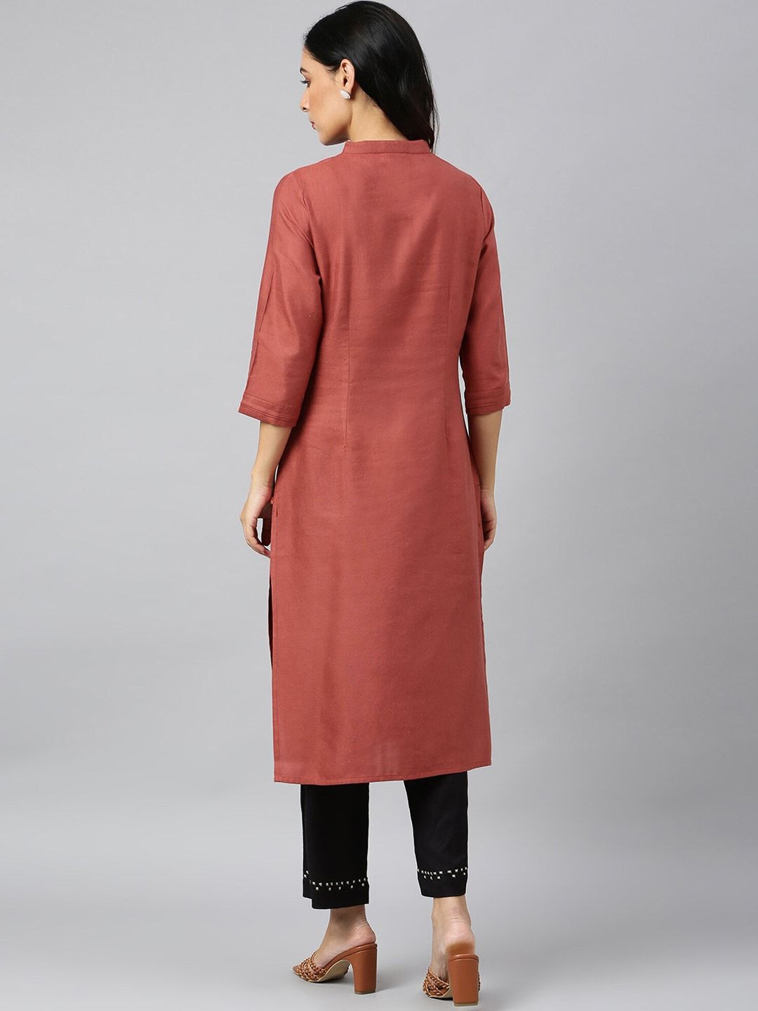W Women Red Yoke Design Kurta