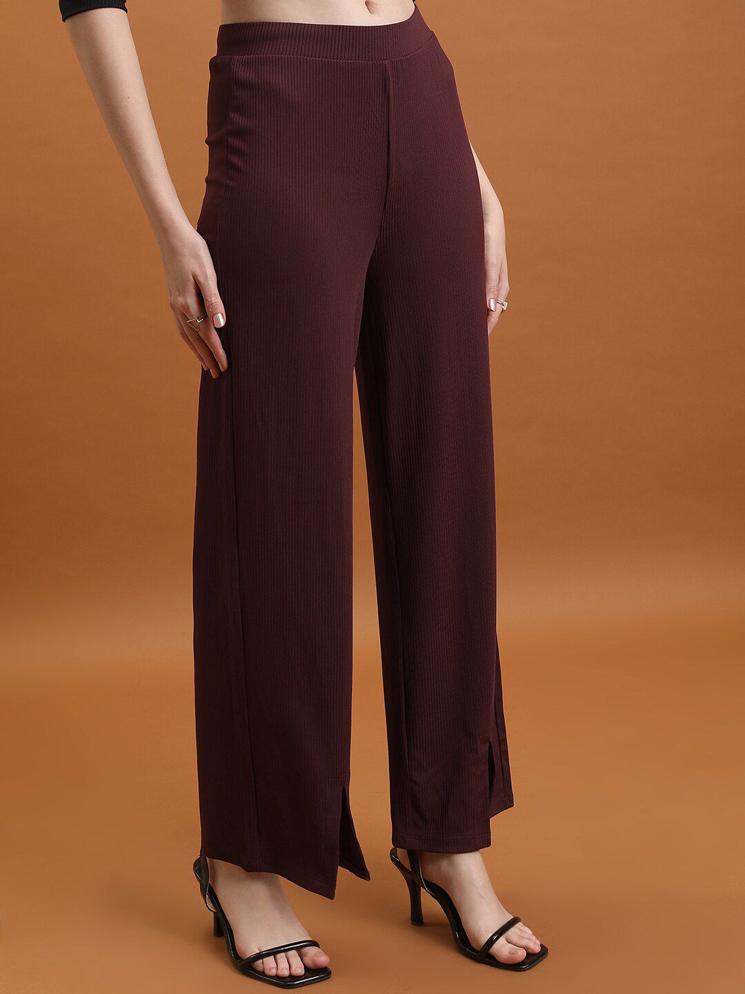 Tokyo Talkies Women Burgundy Flared Trousers