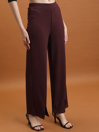 Tokyo Talkies Women Burgundy Flared Trousers