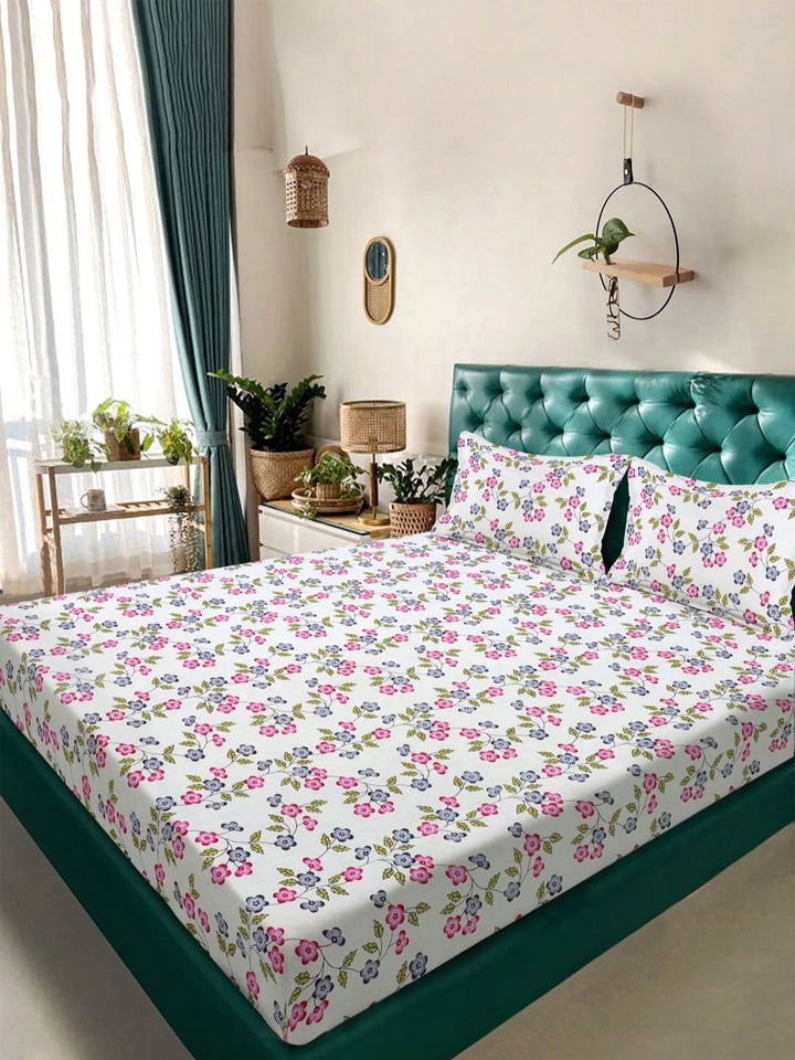 KLOTTHE Krim Kapas Bunga 300 TC Cadar King Halus dengan 2 Sarung Bantal-98 x 89 inci