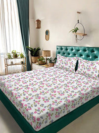 KLOTTHE Krim Kapas Bunga 300 TC Cadar King Halus dengan 2 Sarung Bantal-98 x 89 inci