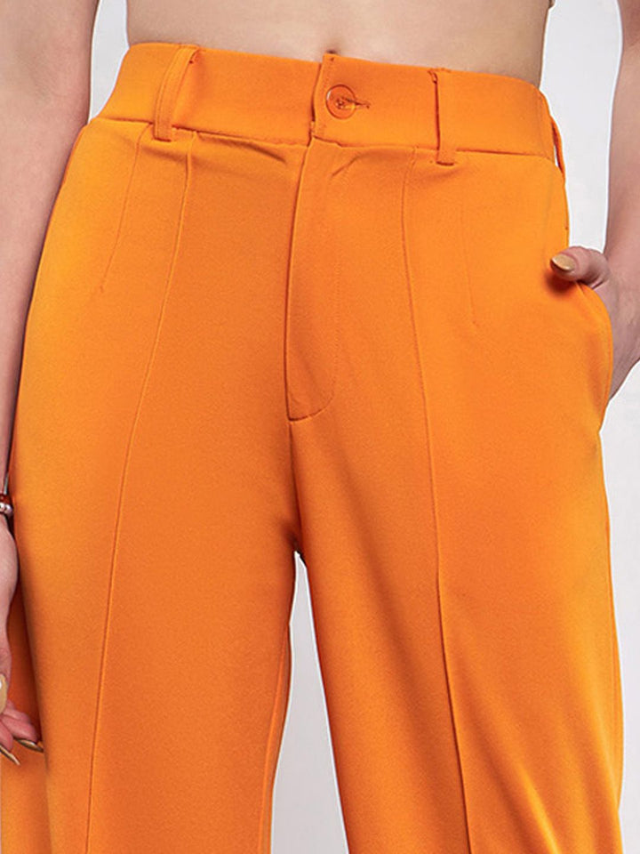 SASSAFRAS Women Orange Straight Fit High-Rise Trousers