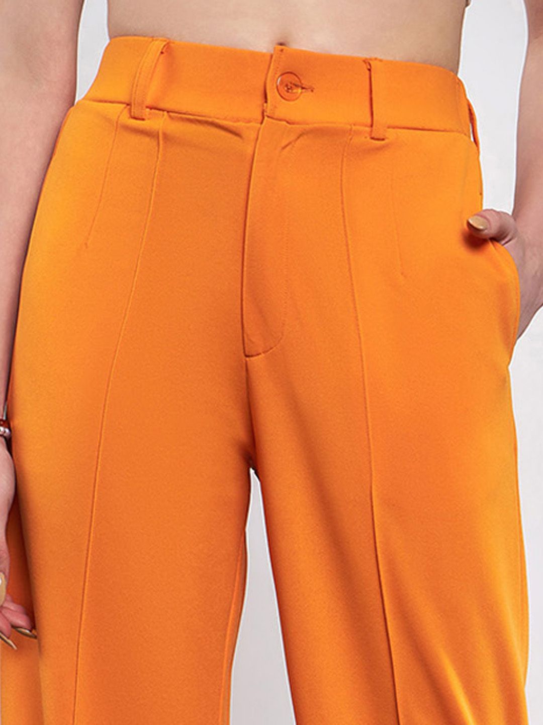SASSAFRAS Women Orange Straight Fit High-Rise Trousers