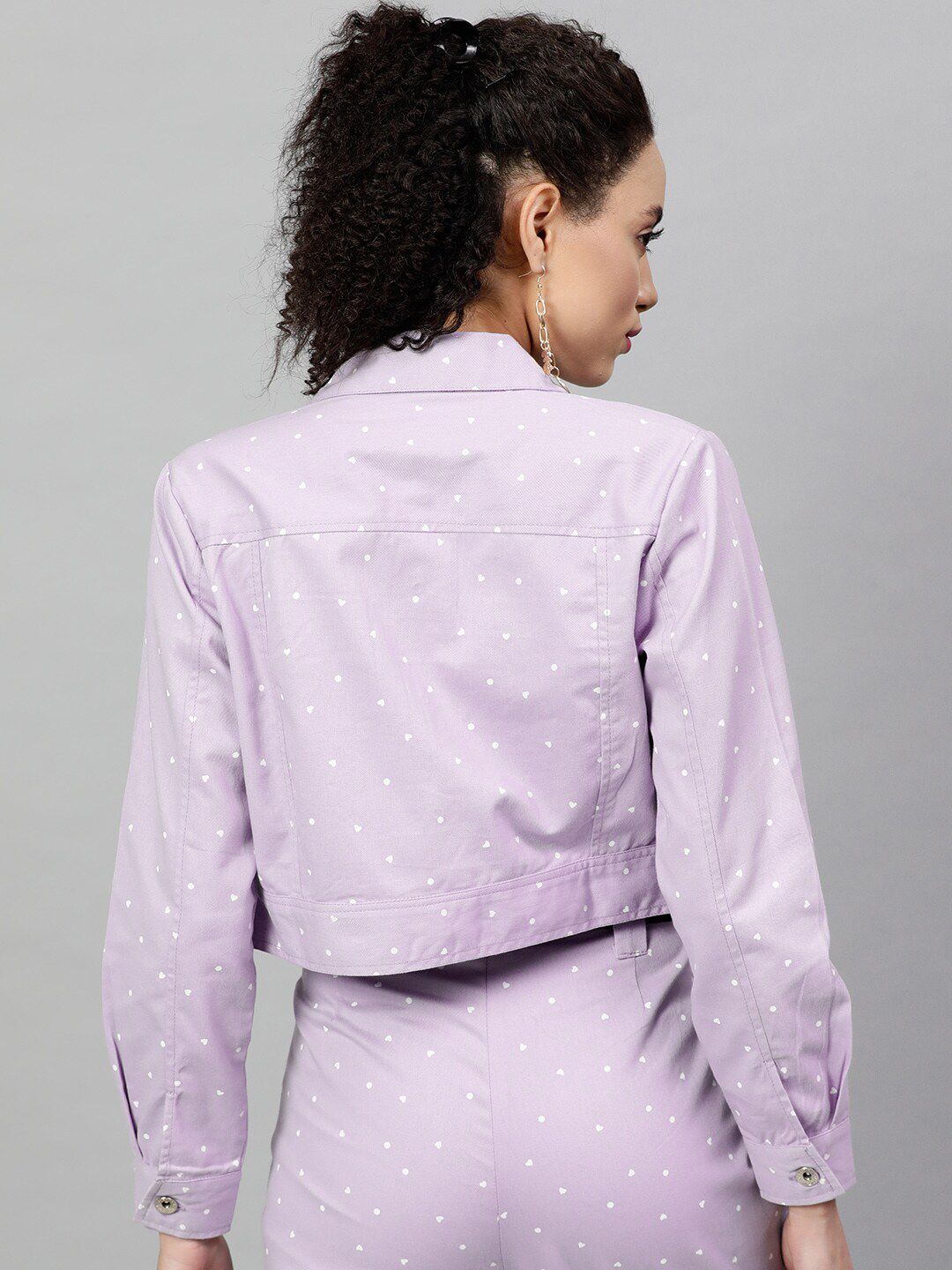 STREET 9 Women Lavender Solid Lightweight Cotton Crop Denim Jacket