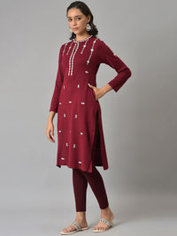 W Women Red Embroidered Keyhole Neck Thread Work Kurta