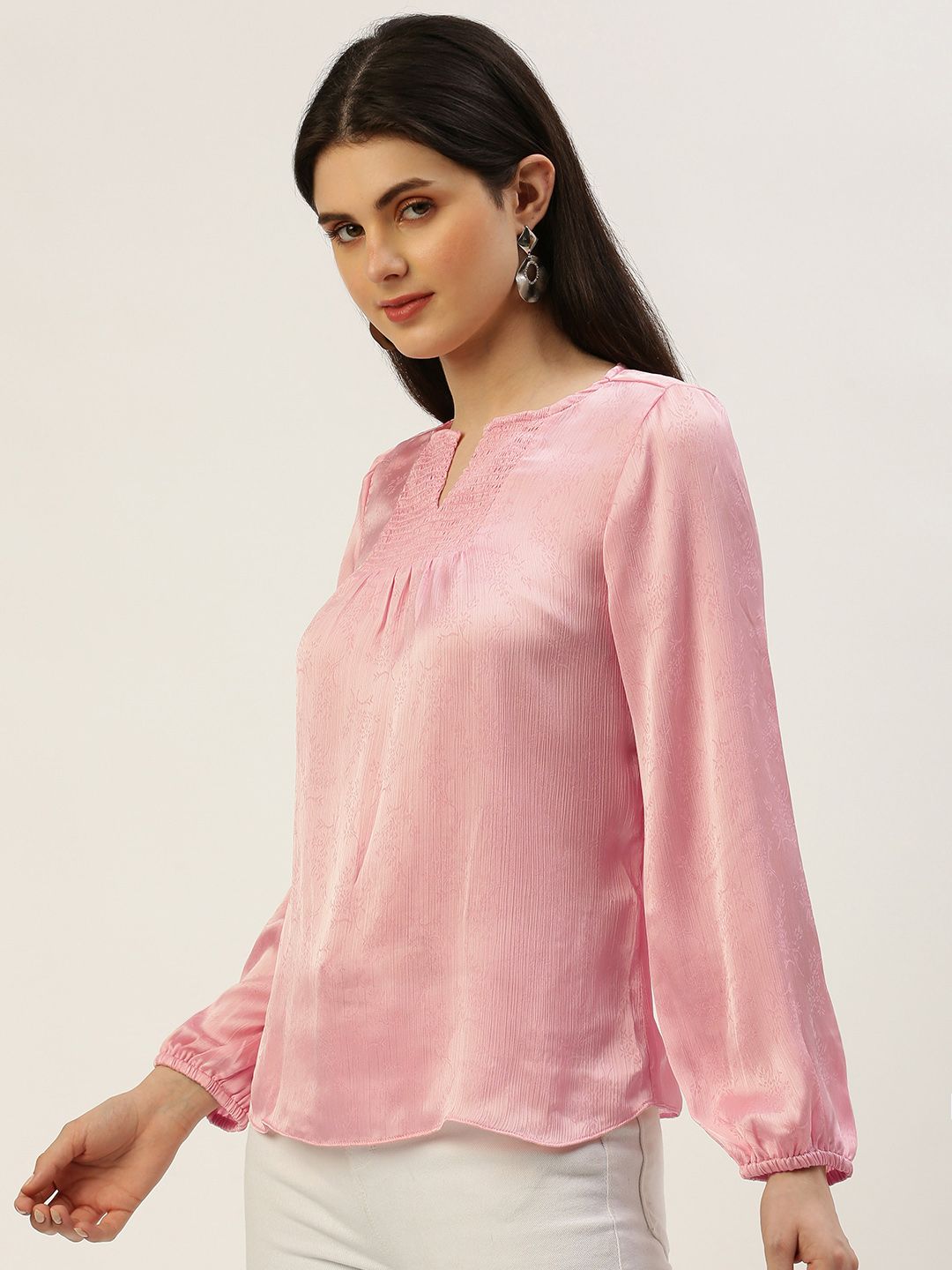 AND Floral Printed Smocked Puff Sleeves Top