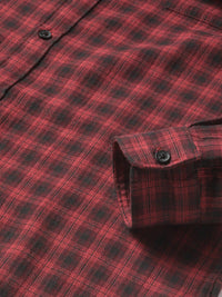 THE BEAR HOUSE Slim Fit Tartan Checks Spread Collar Pocket Cotton Casual Shirt