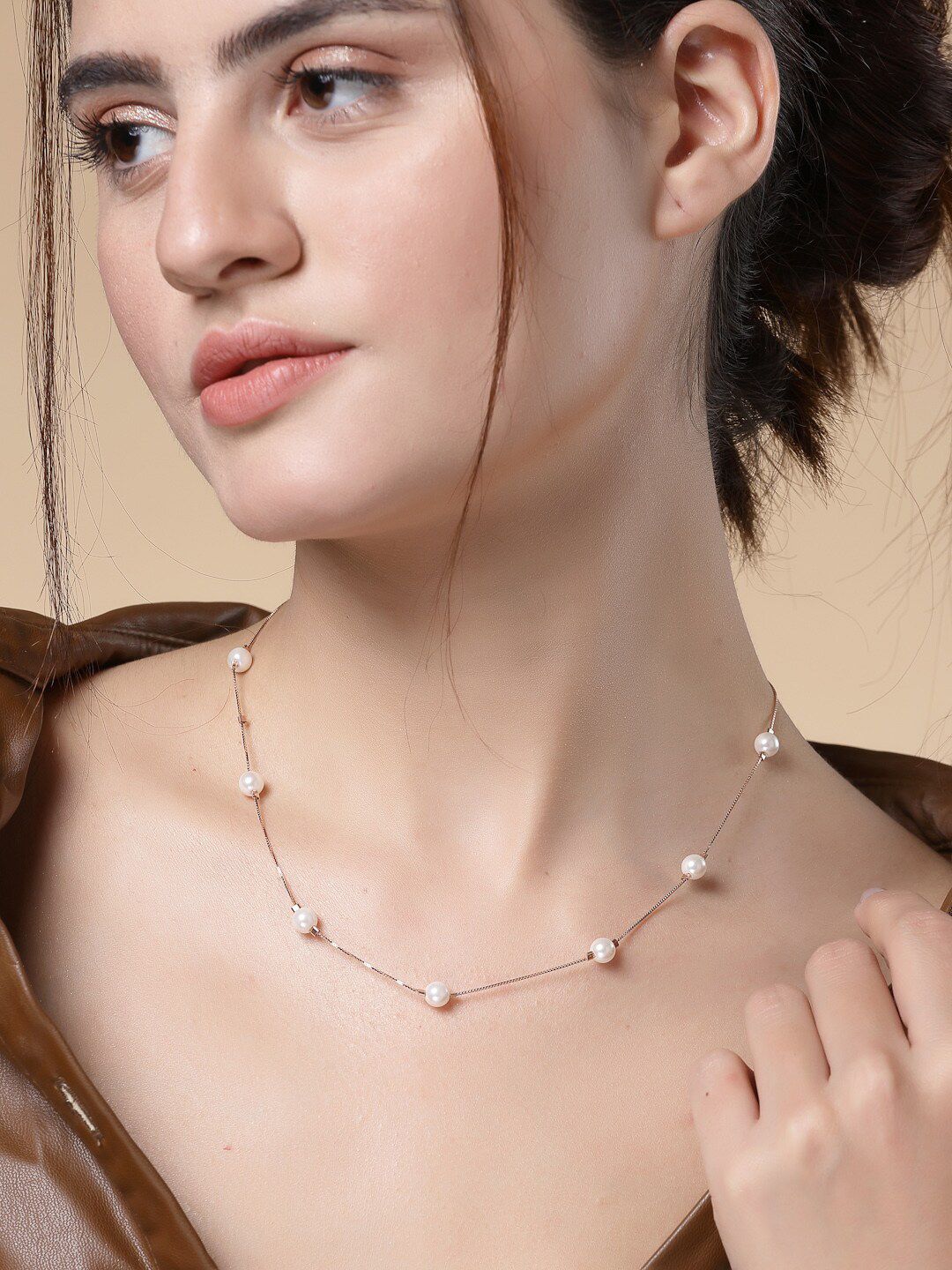 PRIONI Kalung Manik Perak 925 Sterling Bersalut Emas Mawar