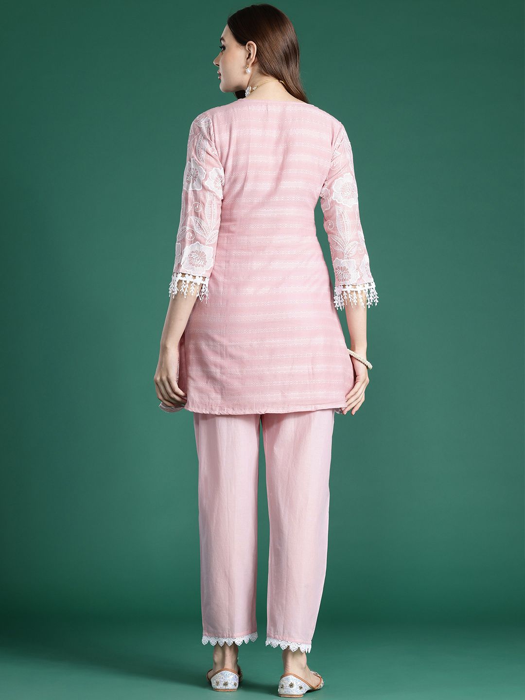 Indo Era Floral Embroidered Pure Cotton Co-Ords