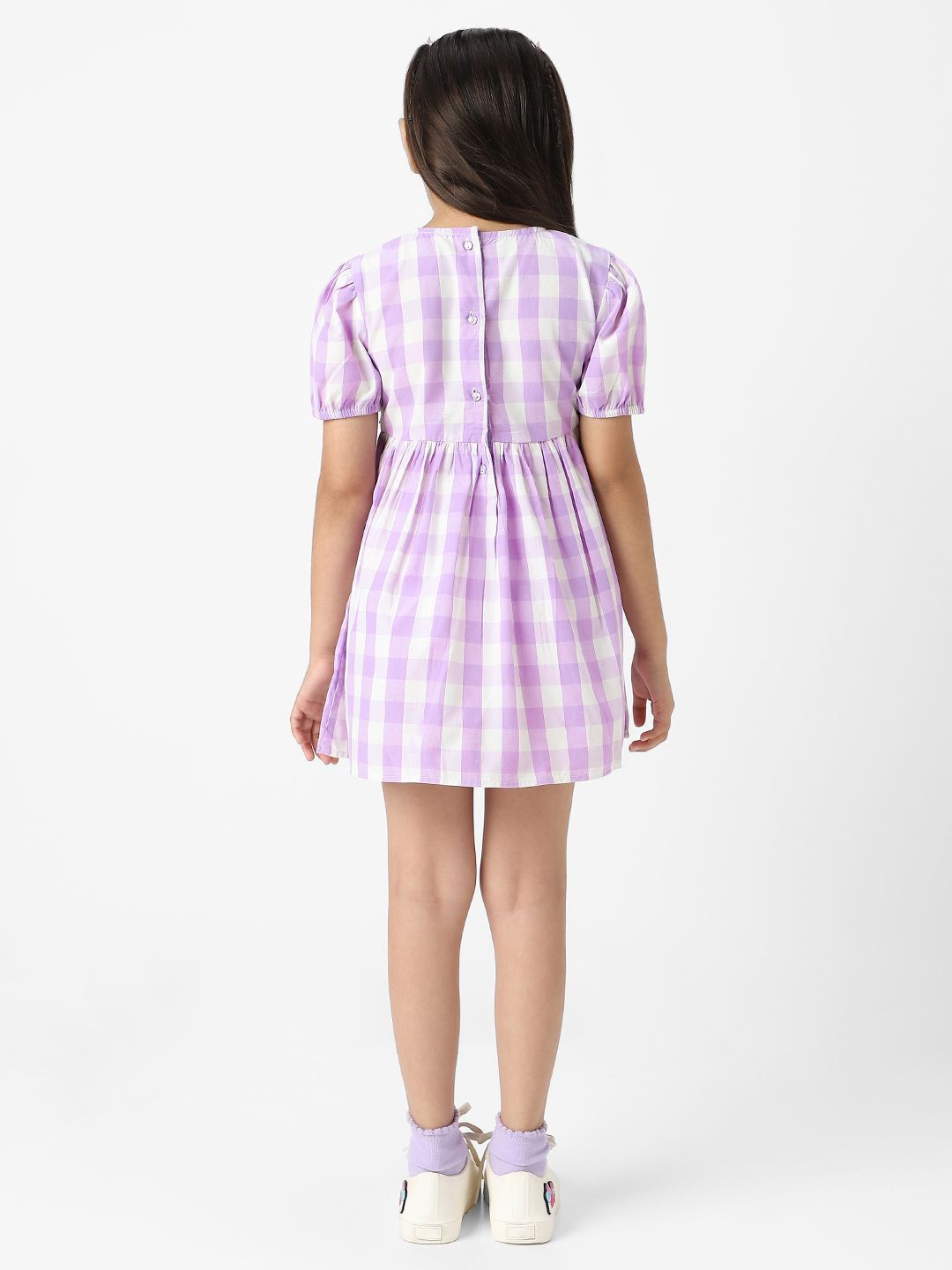 Nauti Nati Checked Puff Sleeve Fit & Flare Dress