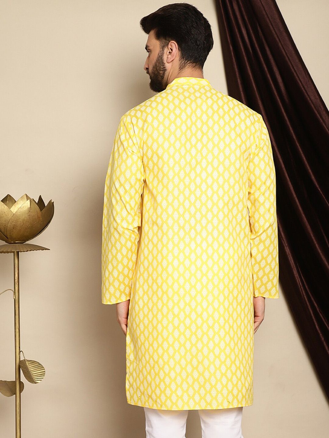 Anouk Yellow Ethnic Motifs Printed Band Collar Kurta