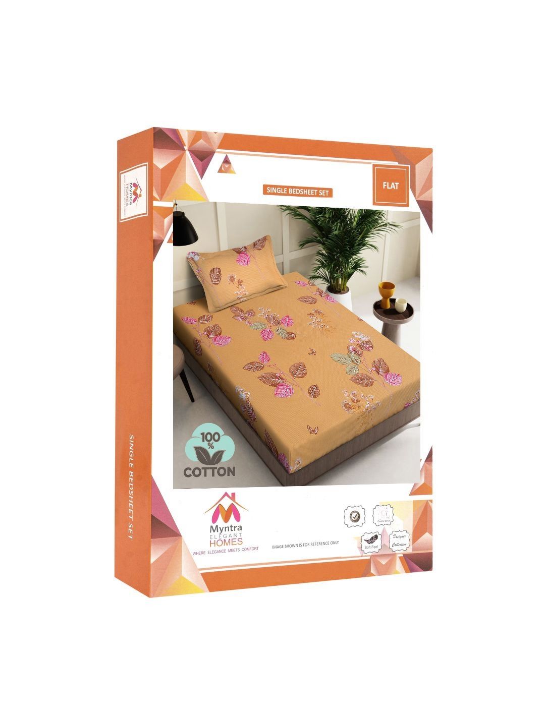 Myntra Elegant Homes Mustard Floral Pure Cotton Breathable 400 TC Single Cadar Superfine dengan Sarung Bantal-225 x 150 cm