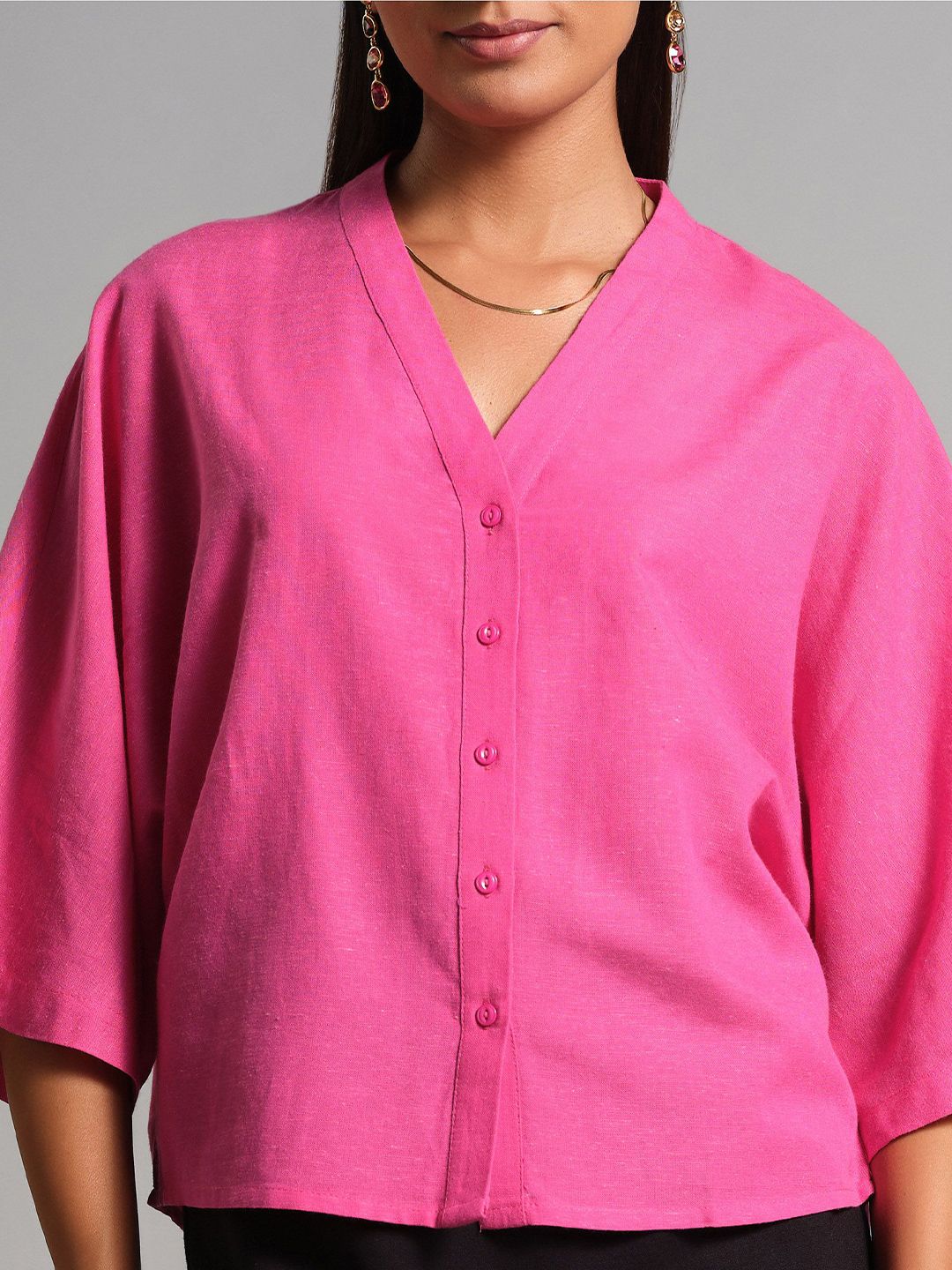 AND Women Solid V-Neck Shirt Style Top