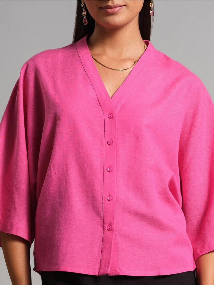 AND Women Solid V-Neck Shirt Style Top