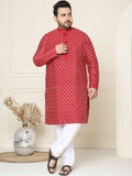 SOJANYA PLUS Kurta Lurus Kolar Mandarin Bersulam Geomtrik dengan Piyama
